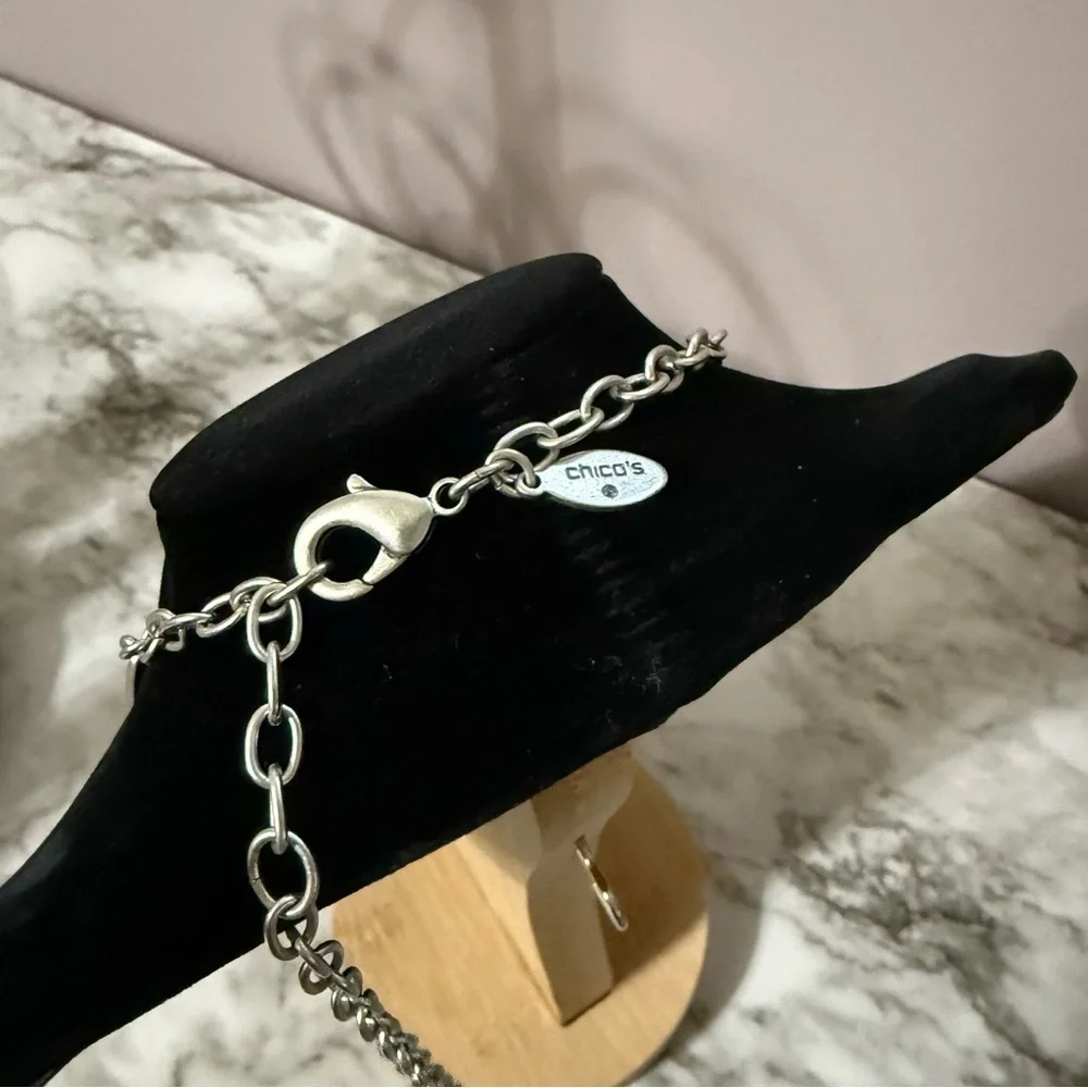 Chico's Silver Tone Leaf Bib Necklace
